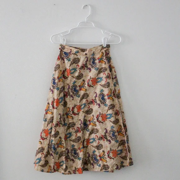 SOLD - Vintage 1970s Tan Paisley and Floral Print Wrap Midi Skirt - Picture 6 of 9